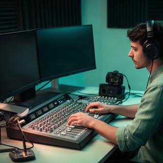 音声波形と映像を確認するポッドキャスト編集作業